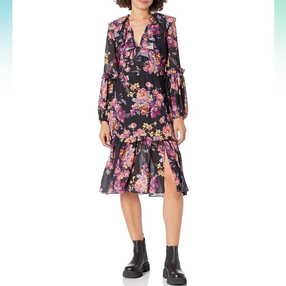 Amanda Uprichard Floral Midi Dress - Black and Pink
